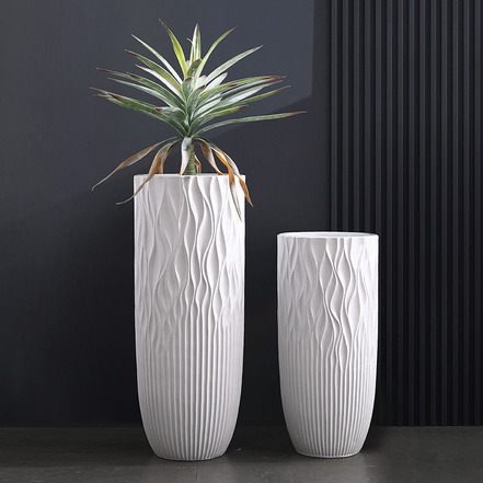 Direktvertrieb ab Werk Große Fiberglas Blumenvase Weißer Zylinder Deko-Pflanzgefäße Hohe Bodenvase