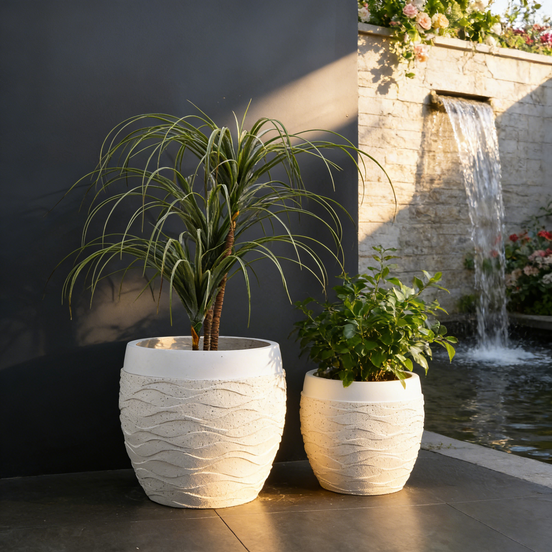 Multi-Purpose Large Durable Eco-Friendly Fiber Clay Planters for Indoor/Outdoor Home & Garden Use