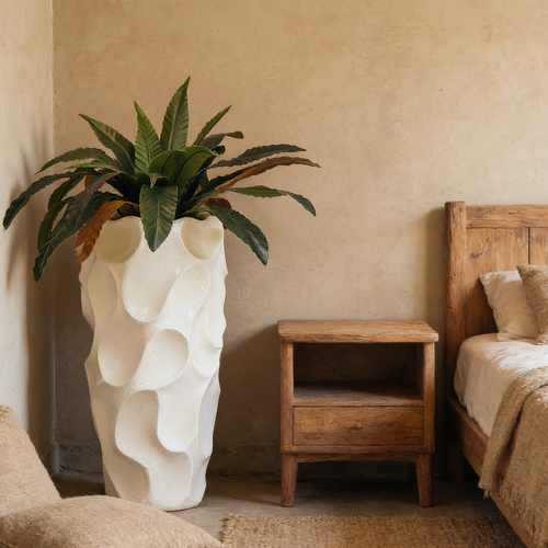 26/35/46厘米大型白色花盆厂家批发圆形花盆家庭花园室内室外纤维粘土花盆