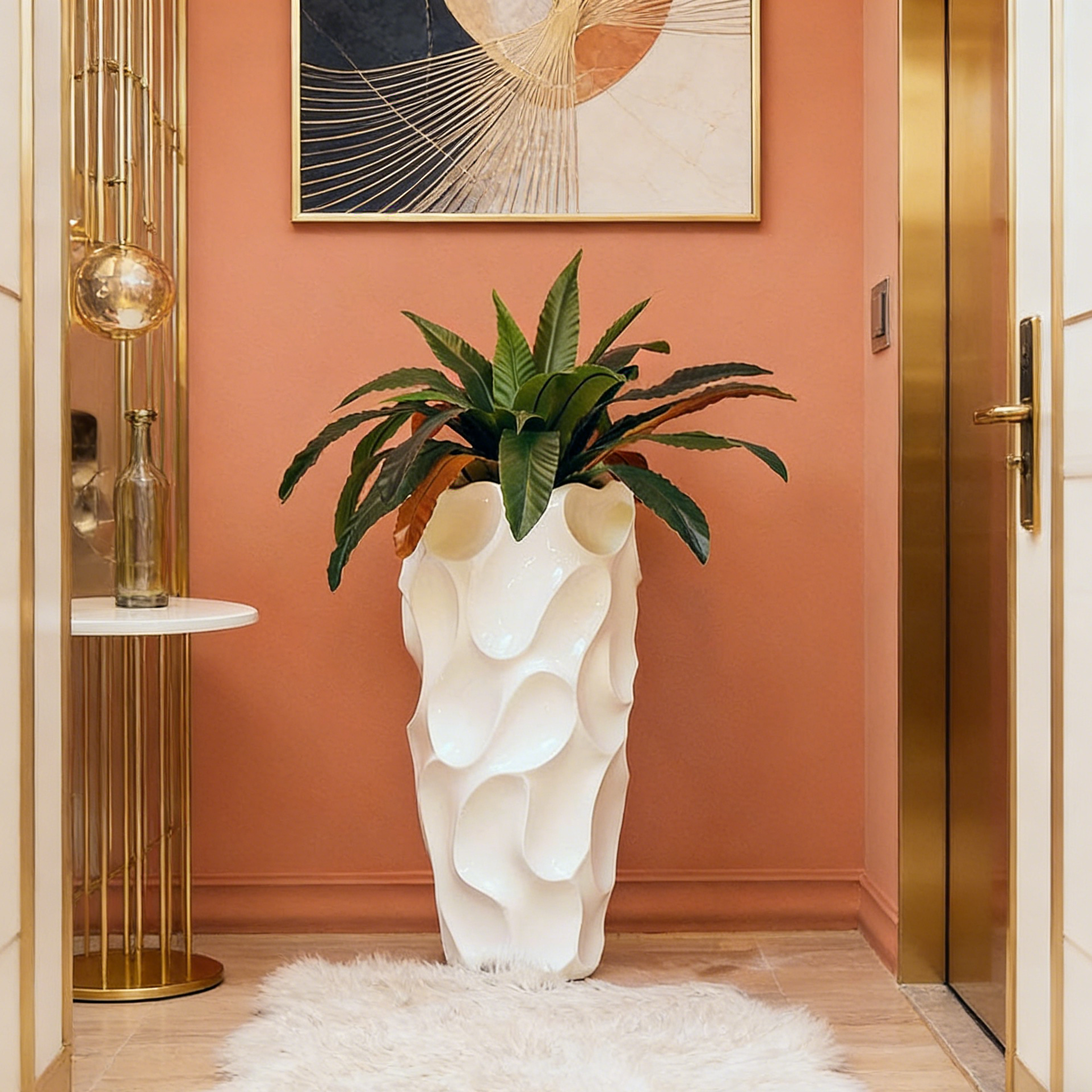 26/35/46厘米大型白色花盆厂家批发圆形花盆家庭花园室内室外纤维粘土花盆