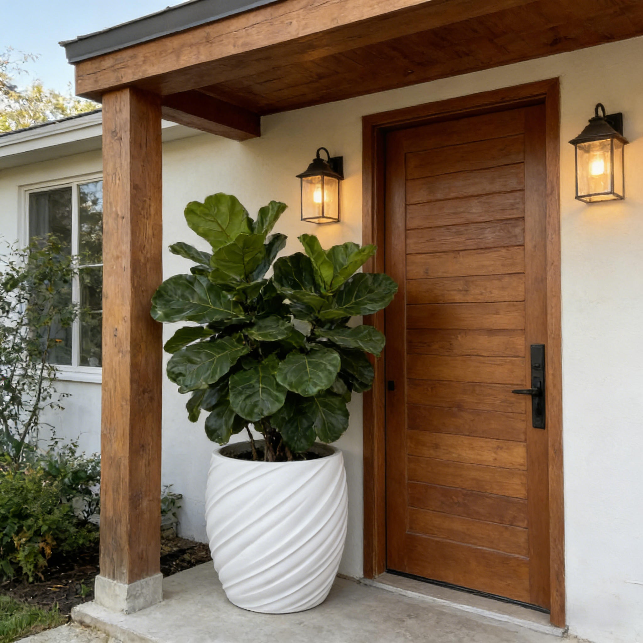 26/35/46厘米大型白色花盆厂家批发圆形花盆家庭花园室内室外纤维粘土花盆