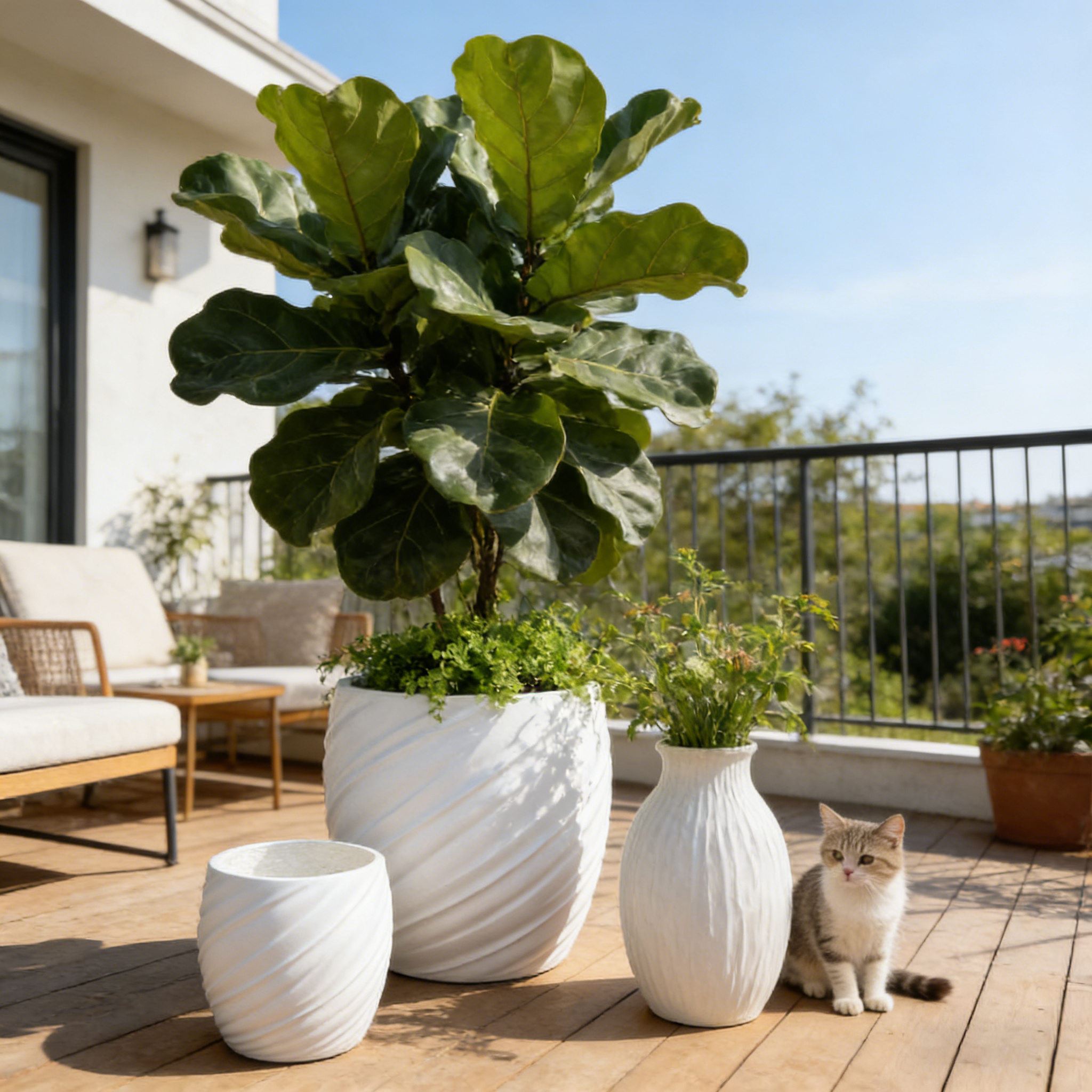 Dia 26/35/46cm Large White Planters Factory Wholesale Round Flower Pot Home Garden Indoor Outdoor Fiber Clay Plant Pots