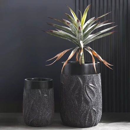 Neues Design Schwarze Töpfe für Pflanzen – Indoor-Pflanztöpfe aus Faserlehm – Große Outdoor-Gartenkübel