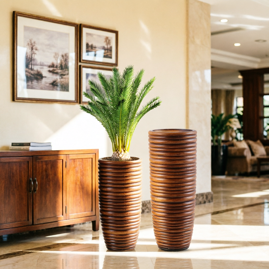 Große braune Fiberglas-Bodenvase, modern, für Wohnzimmer, mit Blumentöpfen, Pflanzgefäßen, groß, umweltfreundlich, langlebig, Pflanztöpfe, großer Topf