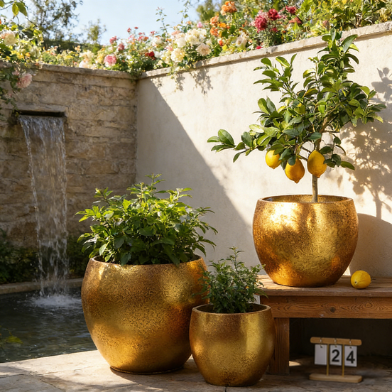 Cement Gold Flower Pots Manufacturer Wholesale Concrete Planters Luxury Golden Planters for Indoor Large Plants