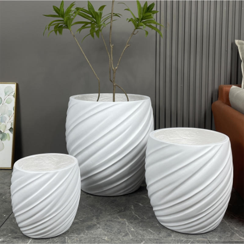 Dia 26/35/46cm Large White Planters Factory Wholesale Round Flower Pot Home Garden Indoor Outdoor Fiber Clay Plant Pots