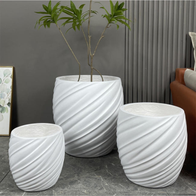 Dia 26/35/46cm Large White Planters Factory Wholesale Round Flower Pot Home Garden Indoor Outdoor Fiber Clay Plant Pots