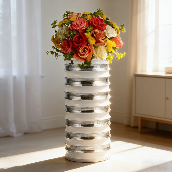 Weiß-silberne Vasen Deko Hochzeit Herzstücke für Hochzeitstisch Individueller Blumentopf
