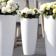 Direkt ab Werk Luxuriöse moderne weiße Fiberglas-Bodenvase Set Umweltfreundlich Langlebig Zylinderform Hochzeits- und Heimdekoration