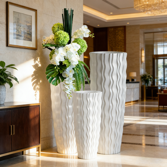 150cm große Vasen für Hotels, riesige Fiberglas-Pflanzgefäße, weiße Zylinder-Bodenvasen Dekoration Maison
