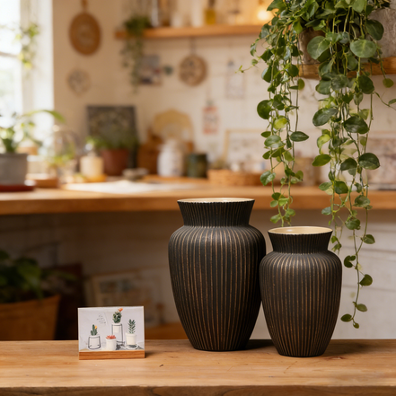 Keramik-Tischvase Hersteller Großhandel Neue Kunstvase Steinzeug Schwarze Vase