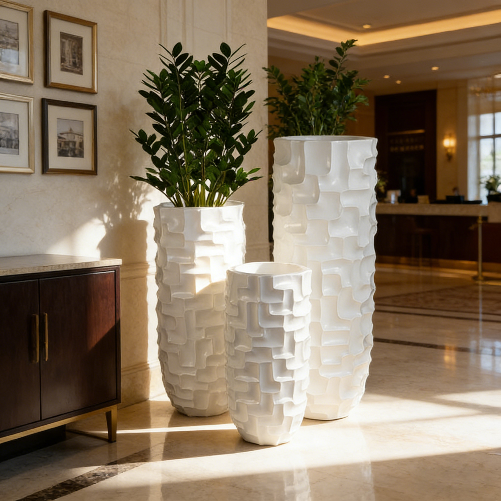 70/90/120厘米落地式花瓶家居装饰玻璃纤维盆高白色圆柱地板花瓶大装饰花瓶JZY-476~478