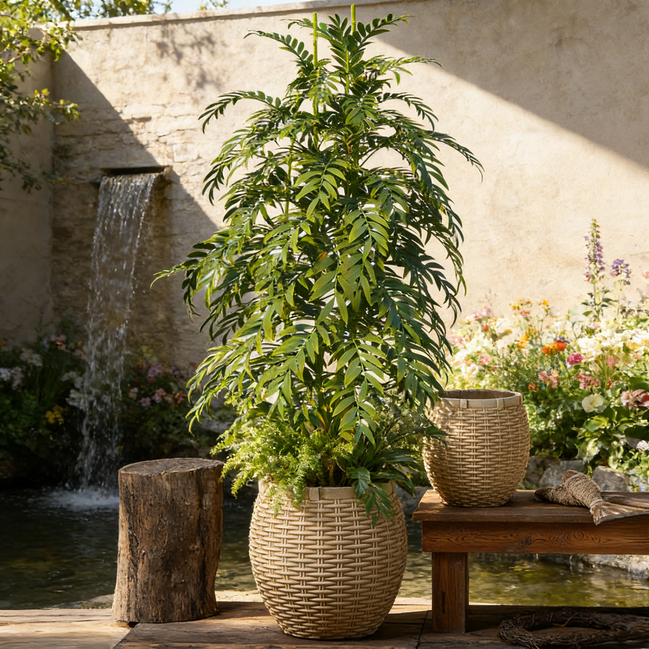 Zement-Rattanmuster Umweltfreundlicher großer Blumenkübel für drinnen und draußen im Garten und Zuhause