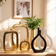 Creative Luxury Gold Vases White Geometric Shape Table Vases Decor Tall Floor Flower Vases