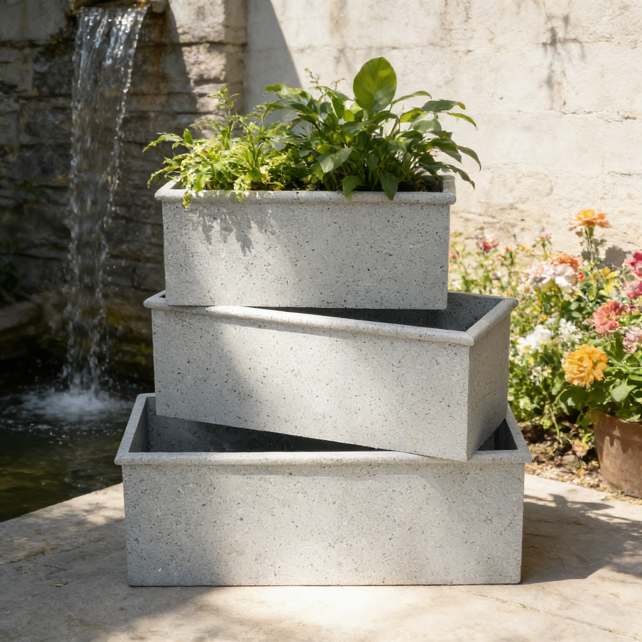 矩形花盆纤维粘土花盆户外大型花园花盆 & 花盆