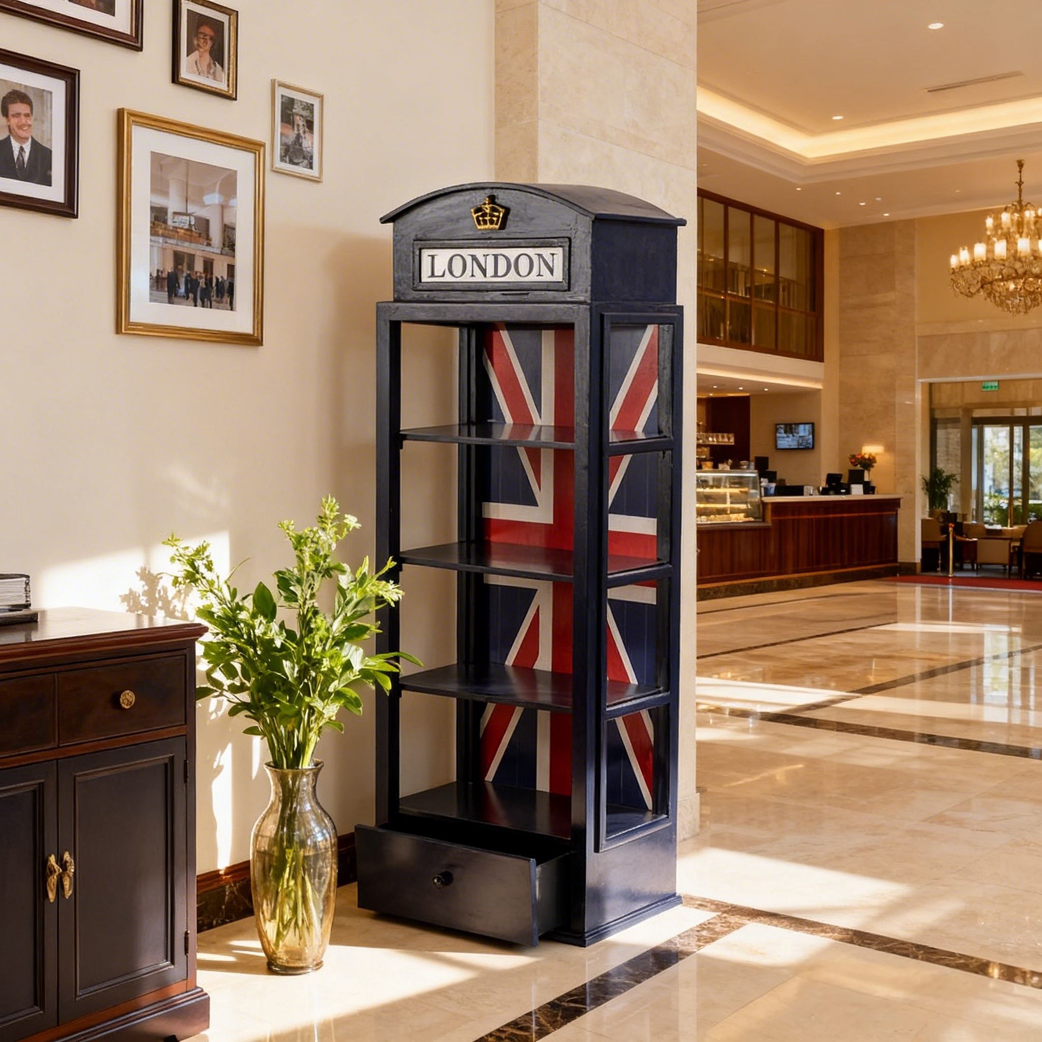 多功能手工环保4层木质收纳架家用仿古英国电话亭收纳柜