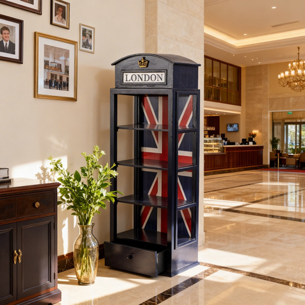 多功能手工环保4层木质收纳架家用仿古英国电话亭收纳柜