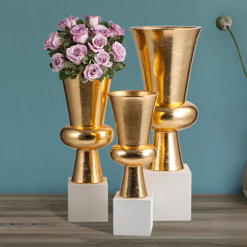 Modern Ceramic Floor Vase Set 3 Trumpet Shape Decorative Eco-friendly Durable Plant Fiber White Square Base Living Room Hotel