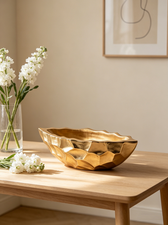 Boat Shape Decorative Bowl Luxury Gold Decor Vase Fiberglass Table Flower Bowl Vase