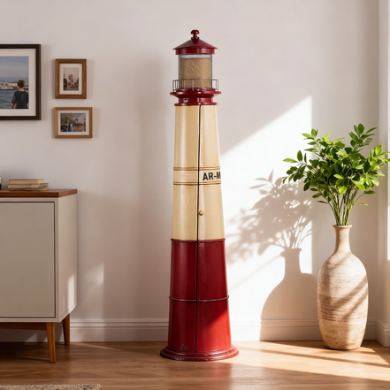 仿古灯塔木制储物柜带灯7层手工环保耐用地板储物架和支架