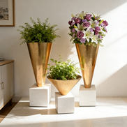 50/80/100厘米现代装饰小号花瓶婚礼中心白色和金色花瓶豪华玻璃纤维婚礼花瓶