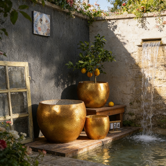 Cement Gold Flower Pots Manufacturer Wholesale Concrete Planters Luxury Golden Planters for Indoor Large Plants