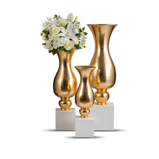 80/100/130cm Gold and White Trumpet Vase Tall Floor High Decorative Vases for Flowers Wholesale Vase for Flower Arrangement