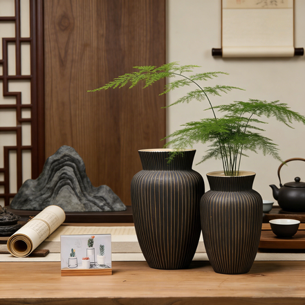 Keramik-Tischvase Hersteller Großhandel Neue Kunstvase Steinzeug Schwarze Vase