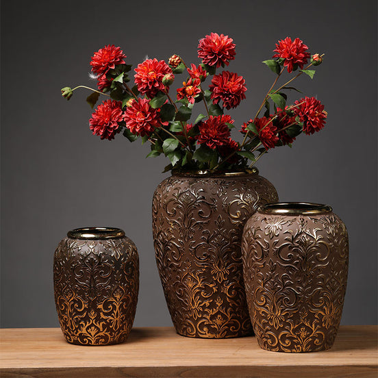 Keramik Pflanzvase Vintage Blumenvase Großhandel Steinzeug Goldene Vase Heimdekoration