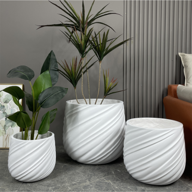 Dia 26/35/46cm Large White Planters Factory Wholesale Round Flower Pot Home Garden Indoor Outdoor Fiber Clay Plant Pots