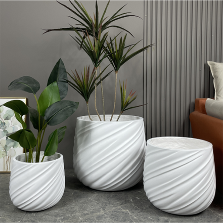 Dia 26/35/46cm Large White Planters Factory Wholesale Round Flower Pot Home Garden Indoor Outdoor Fiber Clay Plant Pots