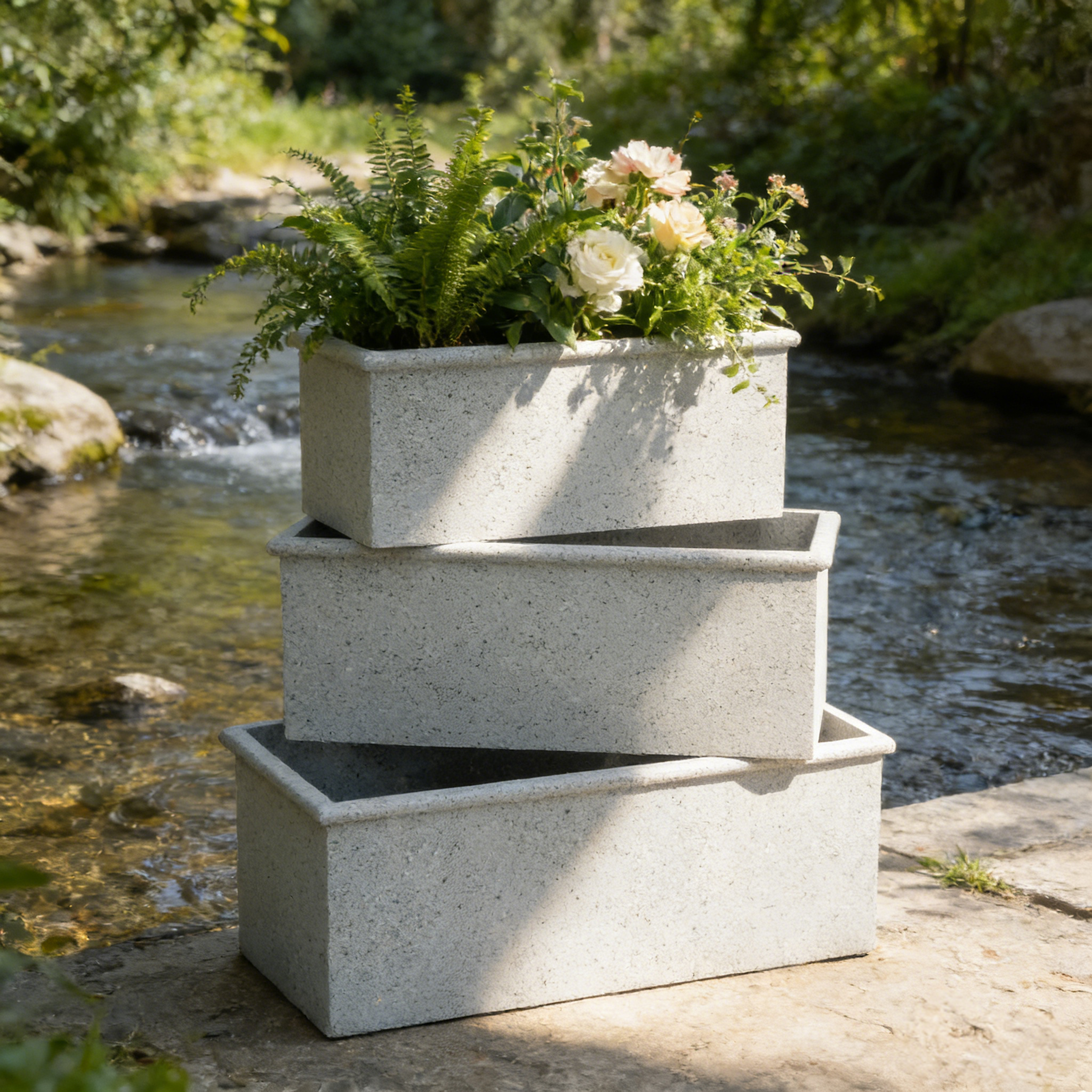矩形花盆纤维粘土花盆户外大型花园花盆 & 花盆