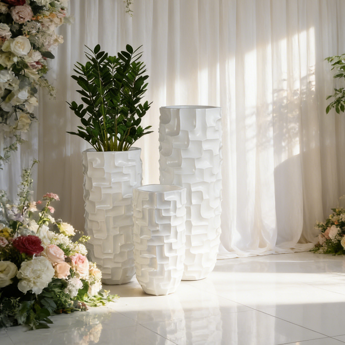 70/90/120厘米落地式花瓶家居装饰玻璃纤维盆高白色圆柱地板花瓶大装饰花瓶JZY-476~478