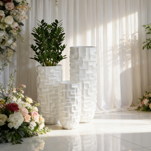 70/90/120厘米落地式花瓶家居装饰玻璃纤维盆高白色圆柱地板花瓶大装饰花瓶JZY-476~478