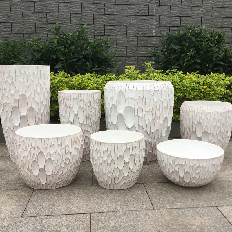 Große Outdoor-Pflanzgefäße, Blumenkübel aus Faser-Ton, moderne Pflanzgefäße für Pflanzen, Innendekoration