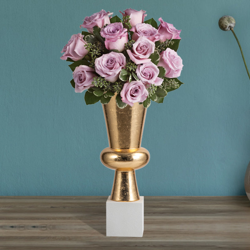 Modern Ceramic Floor Vase Set 3 Trumpet Shape Decorative Eco-friendly Durable Plant Fiber White Square Base Living Room Hotel