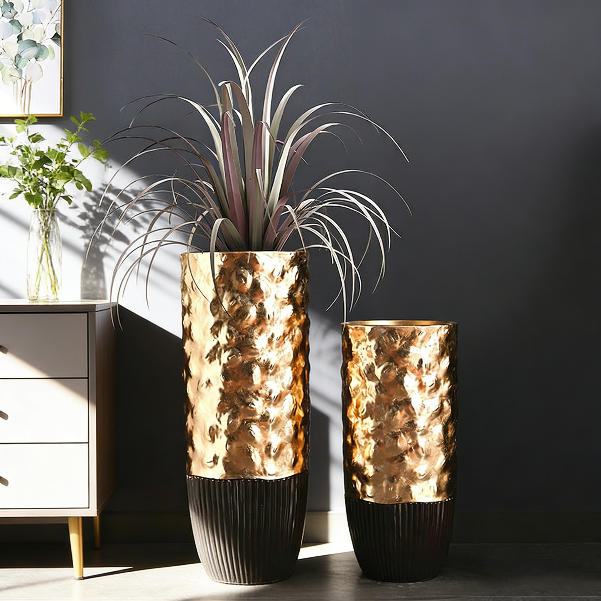 Luxuriöse schwarz-goldene Bodenvase für die Heimdekoration, 91 cm hohe, große Blumenvase