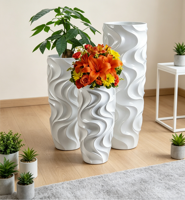 70/90/120cm Große Vase Direktverkauf ab Fabrik Fiberglas-Vasen Deko Große weiße Zylindervase Bodenpflanzgefäße