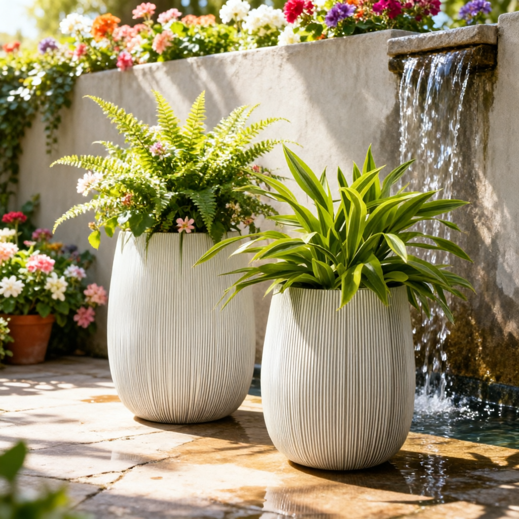 Individuelle umweltfreundliche Pflanzgefäße aus Faserzement mit Drainageloch für Pflanzen Blumen Garten Outdoor Dekoration Großhandel Modern