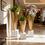 50/80/100厘米现代装饰小号花瓶婚礼中心白色和金色花瓶豪华玻璃纤维婚礼花瓶