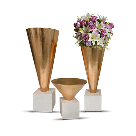 80/100/130cm Gold and White Trumpet Vase Tall Floor High Decorative Vases for Flowers Wholesale Vase for Flower Arrangement