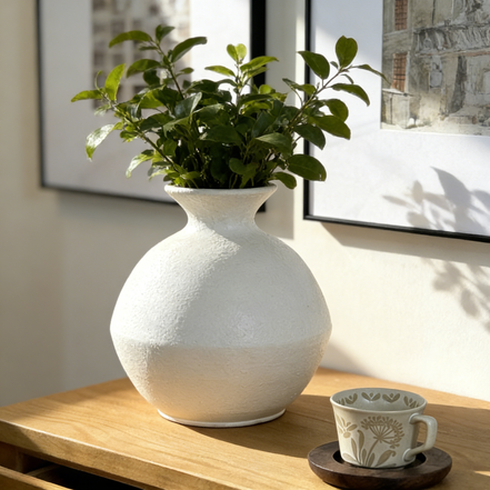 新款乡村罐子花瓶哑光白色装饰花瓶小纤维粘土花花瓶