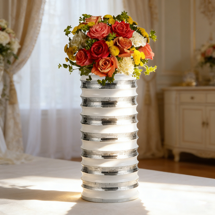 Weiß-silberne Vasen Deko Hochzeit Herzstücke für Hochzeitstisch Individueller Blumentopf