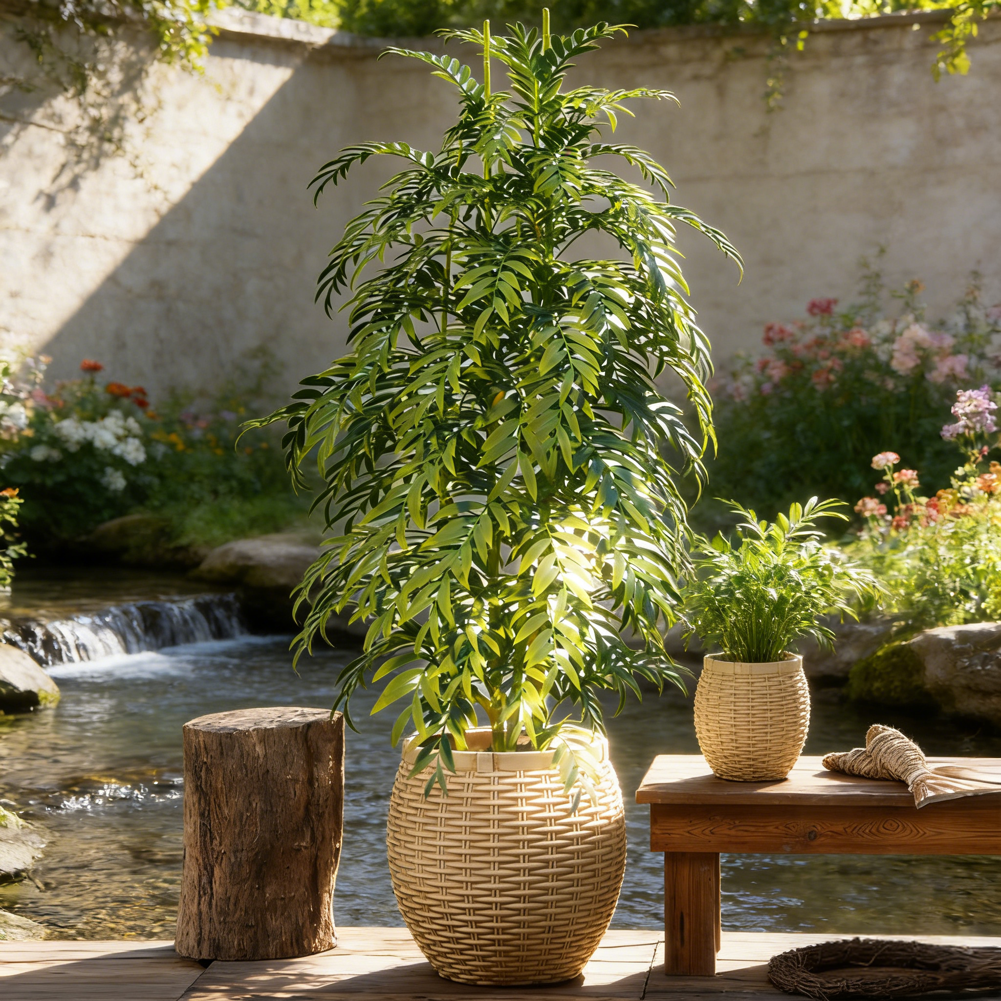 Zement-Rattanmuster Umweltfreundlicher großer Blumenkübel für drinnen und draußen im Garten und Zuhause