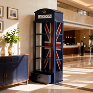 多功能手工环保4层木质收纳架家用仿古英国电话亭收纳柜