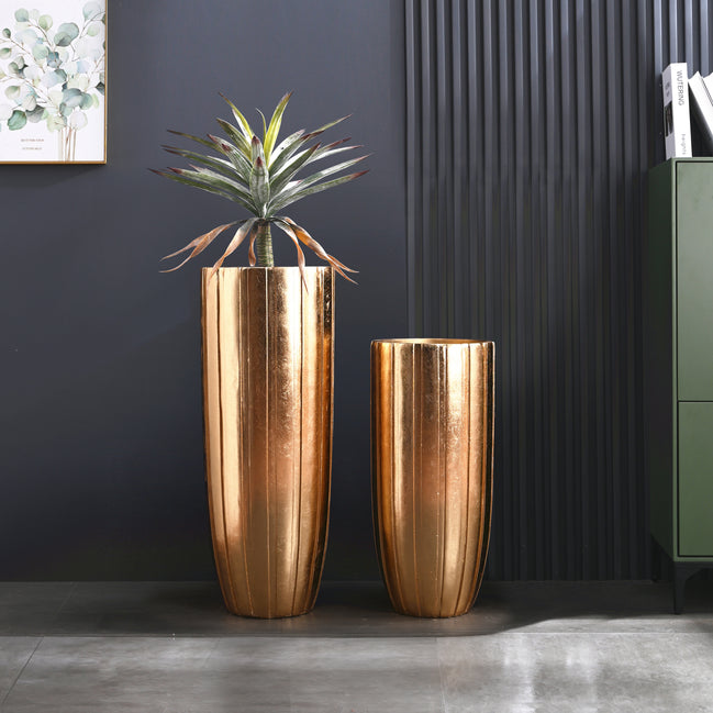 Fiberglas-Blumenvase Moderne Heimdekoration Luxus Gold Vase Hohe Pflanzgefäße Blumentöpfe für den Innenbereich