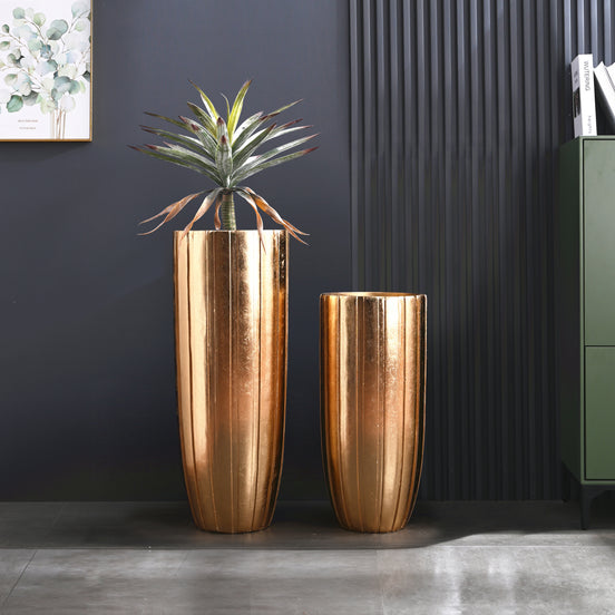 Fiberglas-Blumenvase Moderne Heimdekoration Luxus Gold Vase Hohe Pflanzgefäße Blumentöpfe für den Innenbereich