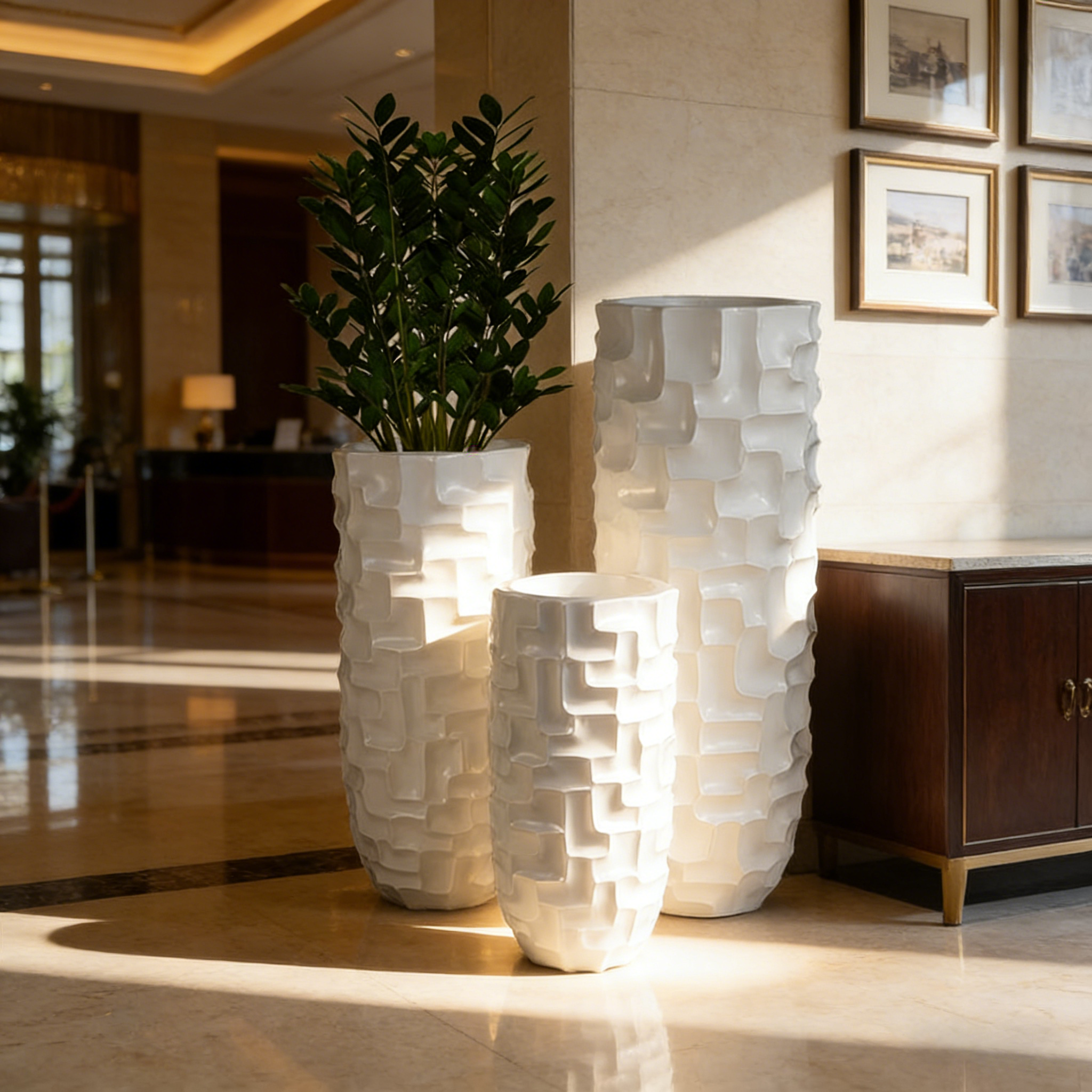 70/90/120厘米落地式花瓶家居装饰玻璃纤维盆高白色圆柱地板花瓶大装饰花瓶JZY-476~478