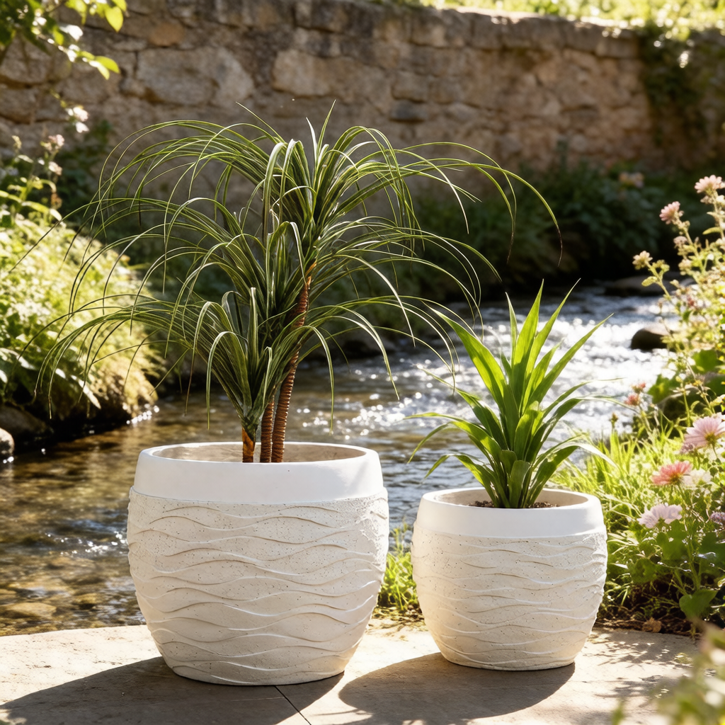 Multi-Purpose Large Durable Eco-Friendly Fiber Clay Planters for Indoor/Outdoor Home & Garden Use