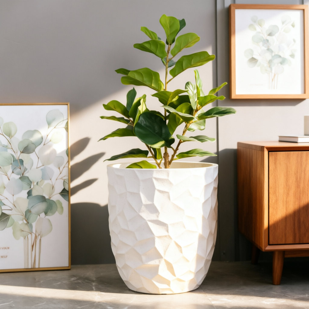 Kleine bis große weiße Pflanzentöpfe für drinnen und draußen Hersteller Großhandel leichte Fiberglas-Pflanzgefäße